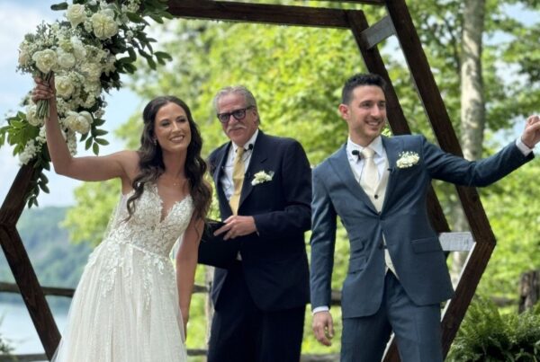 People at wedding with custom clothing