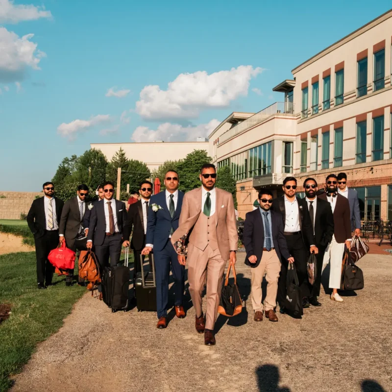 Wedding party wearing suits